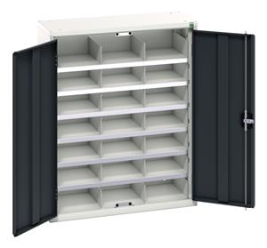 Verso compartment cupboard with 21 compartments. WxDxH: 800x350x1000mm. RAL 7035/5010 or selected Bott Verso Basic Tool Cupboards Cupboard with shelves